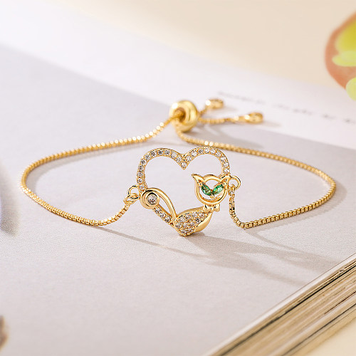 Simple Style Commute Heart Shape Cat Copper Plating Inlay Zircon 18K Gold Plated Bracelets