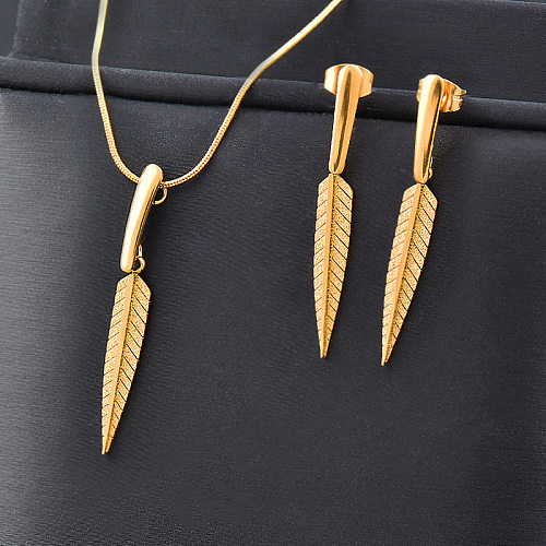 Fashion Leaves Titanium Steel Earrings Necklace