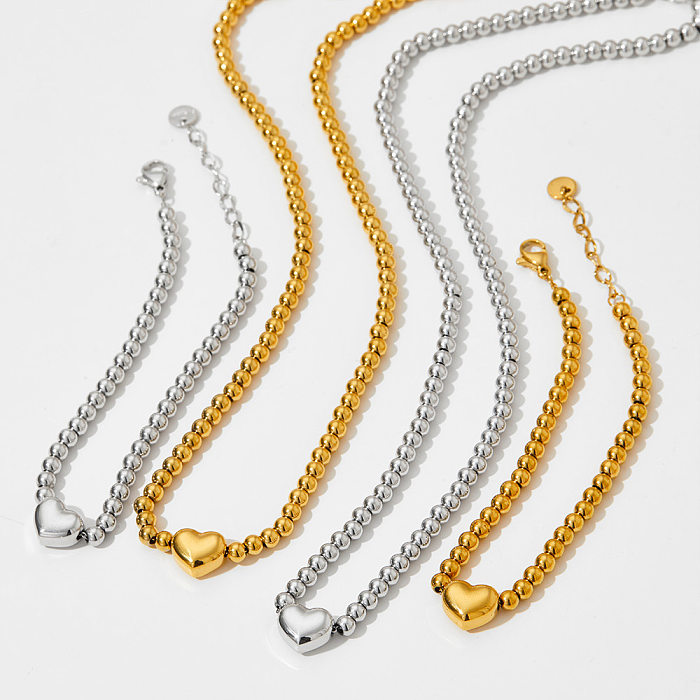Einfache Herzform-Armband-Halskette aus Edelstahl mit Perlenbeschichtung