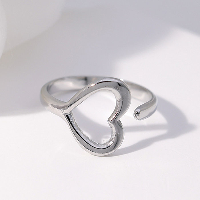 Sweet Simple Style Heart Shape Stainless Steel Plating Hollow Out Open Rings