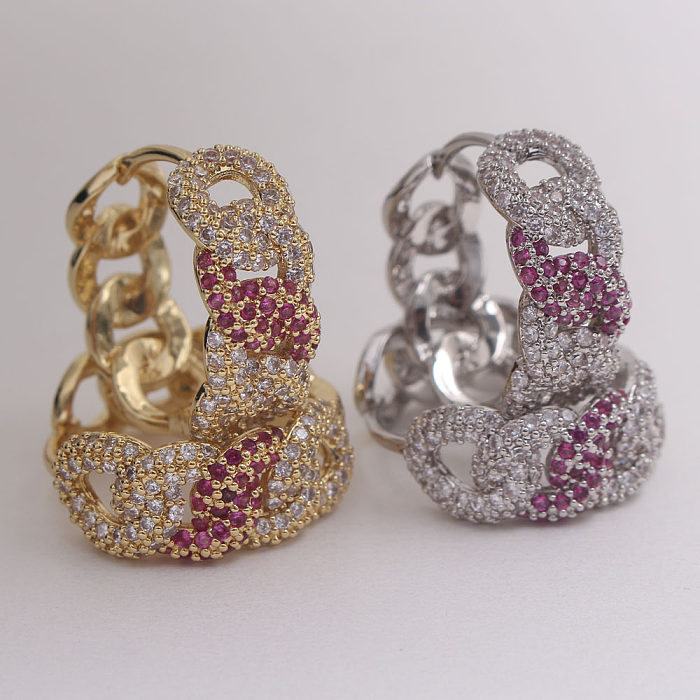 1 Pair Elegant Streetwear Color Block Plating Inlay Copper Zircon Gold Plated Hoop Earrings