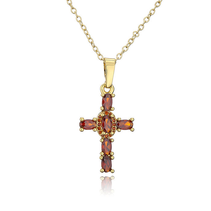 Collar de cobre con colgante de cruz de oro de 18 quilates chapado en cobre a la moda