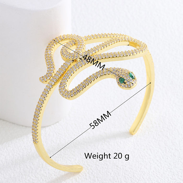 Simple Style Snake Copper Plating Inlay Zircon 18K Gold Plated Wristband