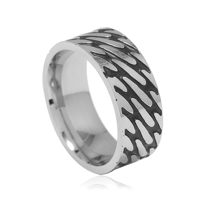 Hip-Hop Retro Lines Stainless Steel Wide Band Ring