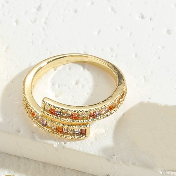 Elegant Square Copper Plating Inlay Zircon 14K Gold Plated Open Rings