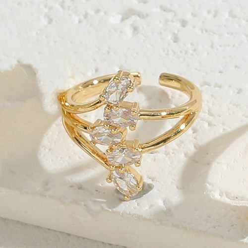 Elegant Heart Shape Copper Plating Inlay Zircon 14K Gold Plated Open Rings