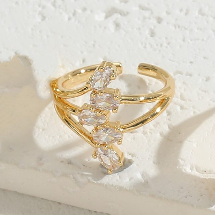 O ouro elegante do zircão 14K do embutimento do chapeamento de cobre da forma do coração chapeou anéis abertos