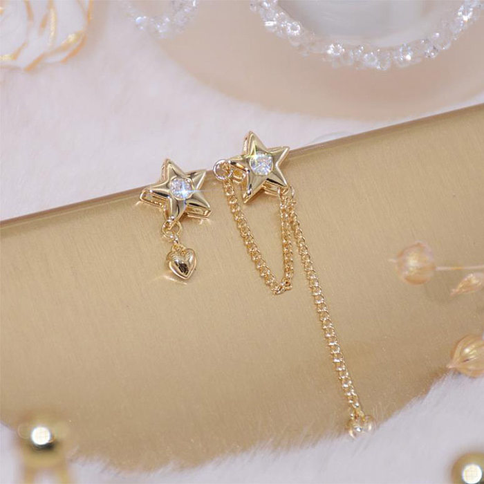 1 Pair Casual Star Heart Shape Asymmetrical Plating Inlay Copper Zircon Gold Plated Drop Earrings