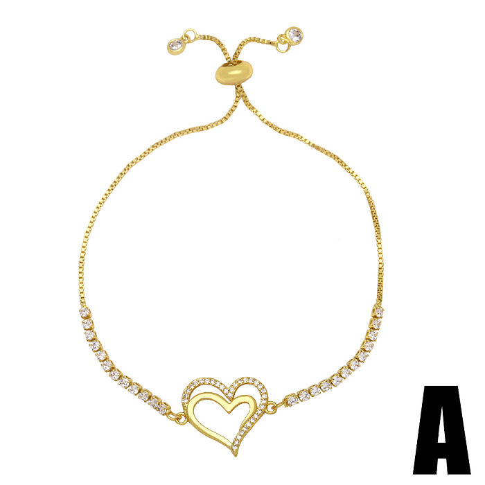 Trendy Retro Zircon Heart Bracelet Design Letter Love Copper Bracelet