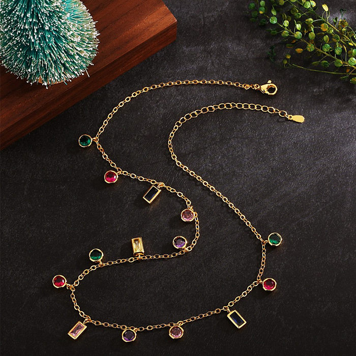 1 peça de colar de zircão com incrustações de cobre em bloco colorido da moda
