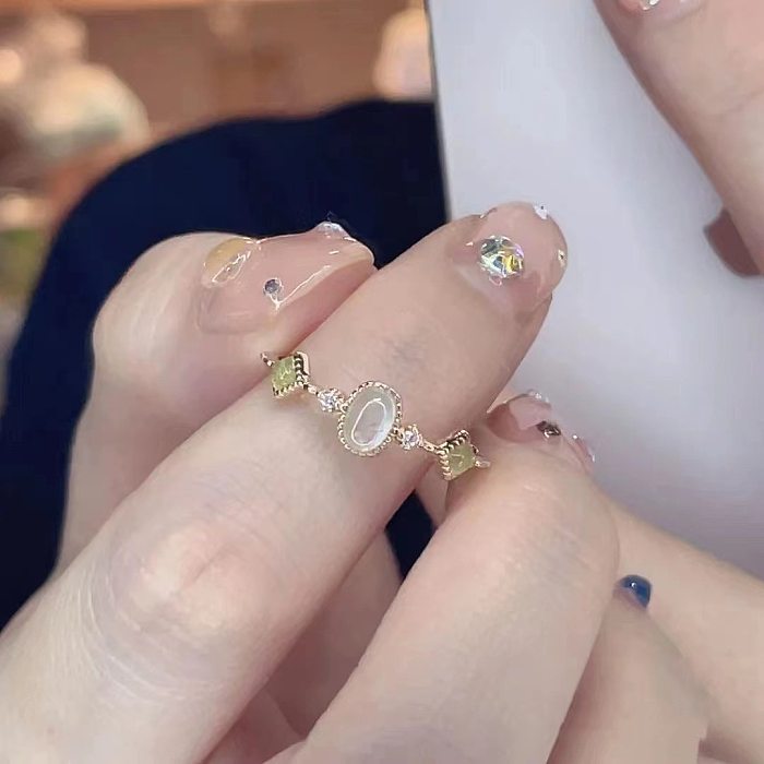 Simple Style Geometric Copper Inlay Artificial Gemstones Open Rings