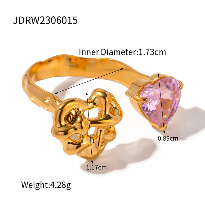 IG Style Grid Flower Stainless Steel Asymmetrical Plating Inlay Zircon 18K Gold Plated Open Rings