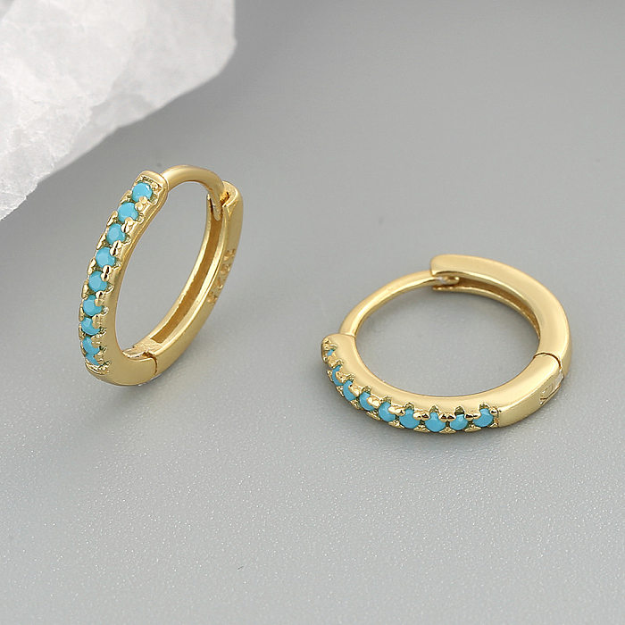 1 Pair Simple Style Geometric Copper Inlay Turquoise Hoop Earrings
