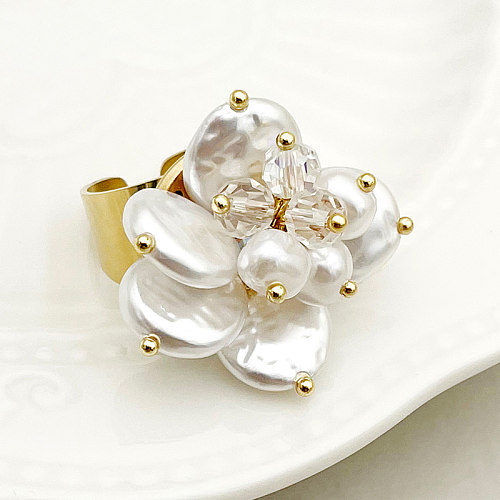 Anéis abertos banhados a ouro com chapeamento de aço inoxidável flor de deslocamento casual