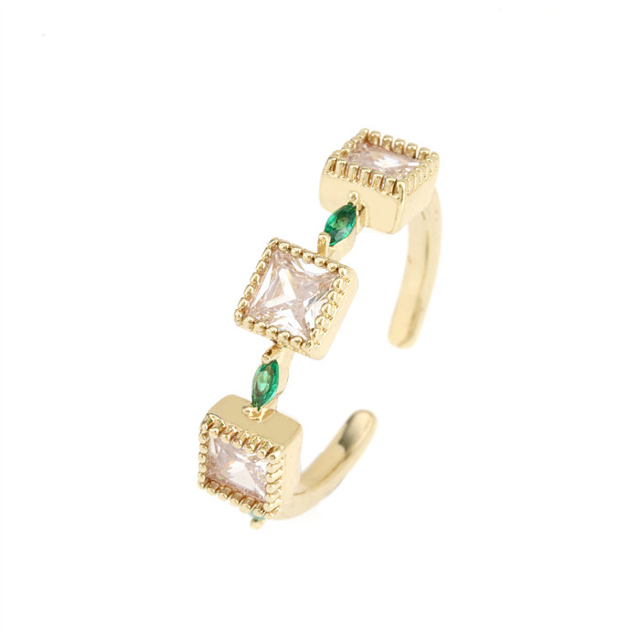Simple Style Square Copper Plating Inlay Zircon Gold Plated Open Ring