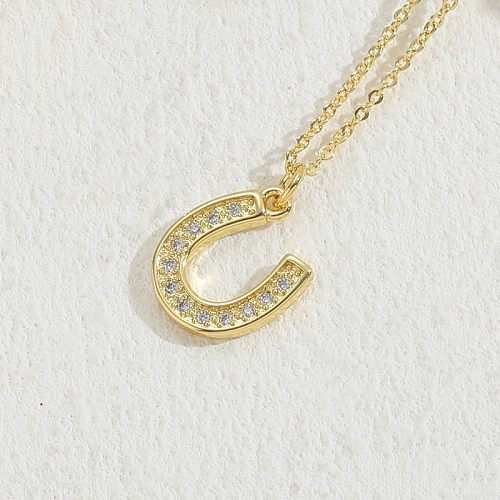 Elegant Solid Color Copper Plating Inlay Zircon 14K Gold Plated Pendant Necklace