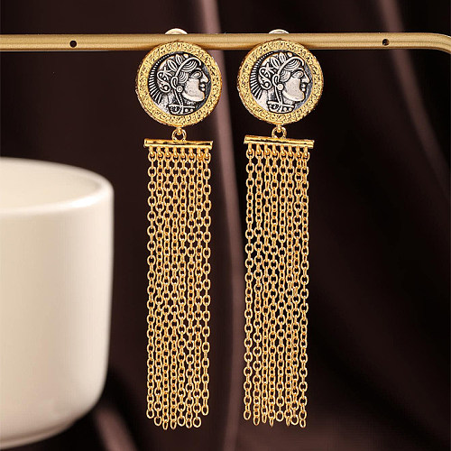 1 paire de boucles d'oreilles pendantes rétro avec pompon rond en cuivre plaqué or 18 carats