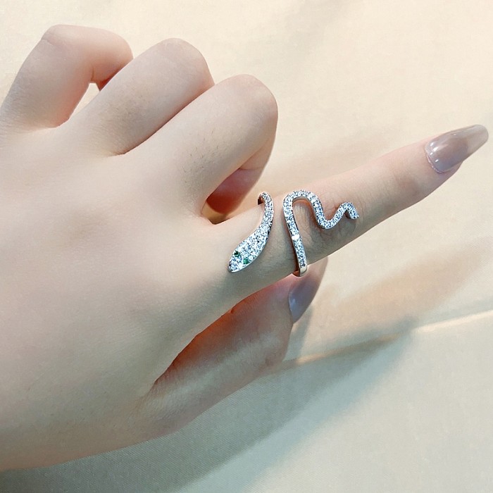 Casual Sweet Shiny Snake Copper Plating Inlay Zircon White Gold Plated Gold Plated Open Rings