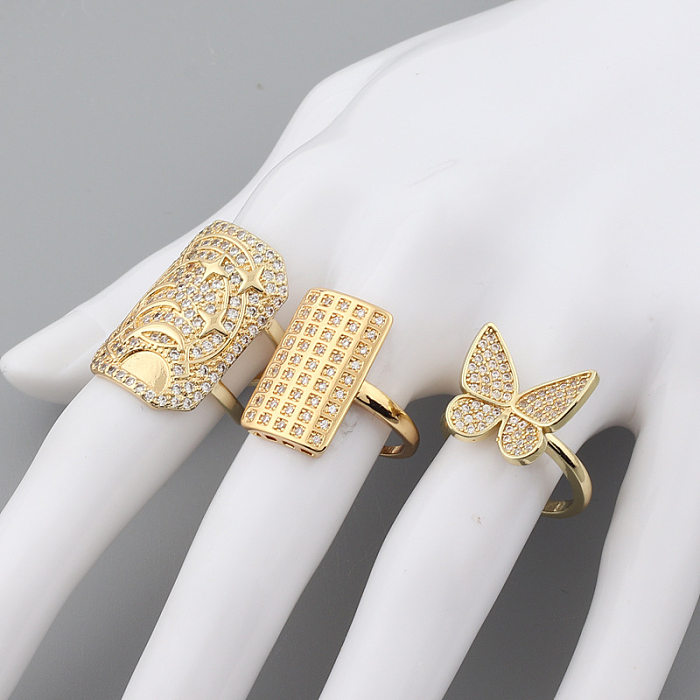 Fashion Geometric Butterfly Copper Rings Inlay Zircon Copper Rings