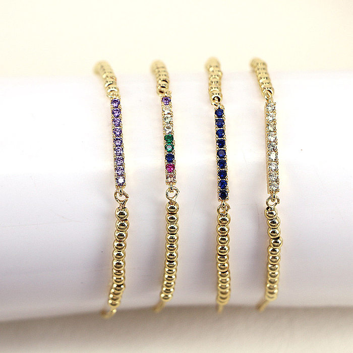 Neues einfaches Kupfer-Mikro-Intarsien-Armband mit farbigen Zirkonen und geometrischen Perlen