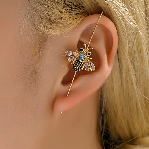 1 paire de clips d'oreilles en Zircon, Style moderne et décontracté, incrustation de cuivre d'abeille