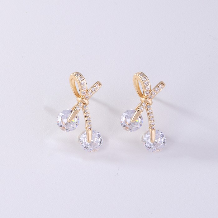 1 Pair Casual Simple Style Shiny Heart Shape Bow Knot Inlay Copper Zircon Drop Earrings Ear Studs