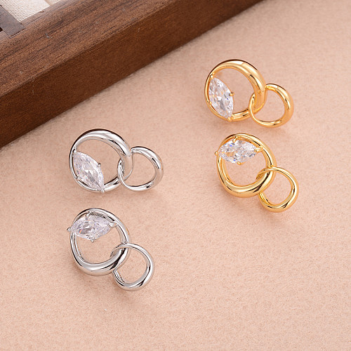 1 Pair Vintage Style Simple Style Round Plating Inlay Copper Zircon Gold Plated Earrings