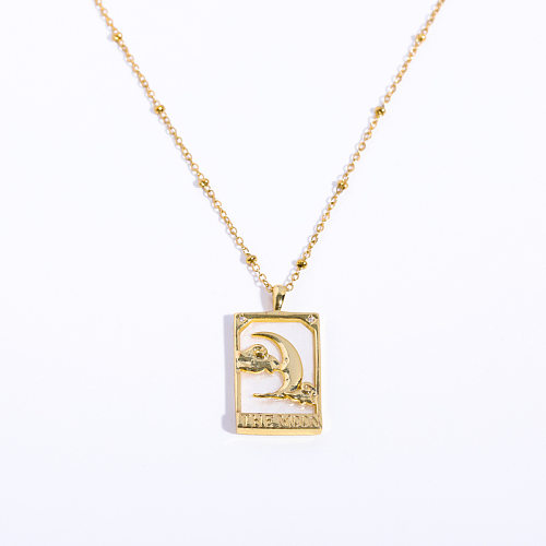 Collar con colgante de concha chapado en oro y cobre rectangular, estilo preppy, estilo romano, estrella, Luna, rectangular, a granel