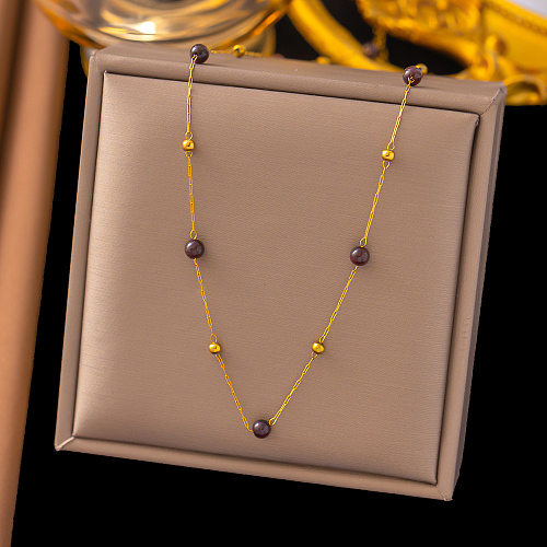 Simple Style Solid Color Titanium Steel Plating Gold Plated Bracelets Necklace