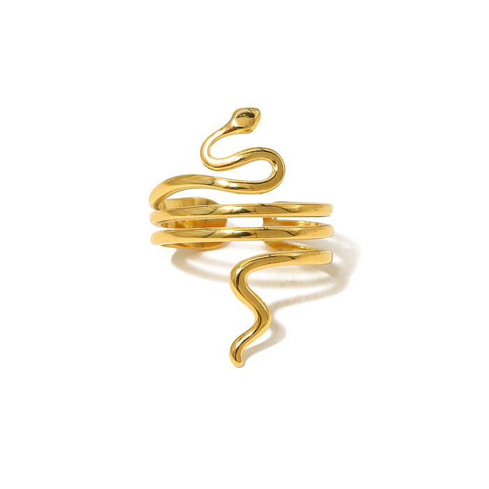 Anéis abertos banhados a ouro 18K com revestimento de aço titânio cobra estilo francês retrô