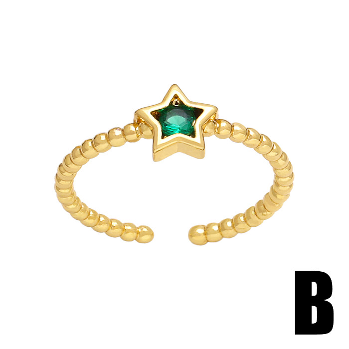1 peça moda estrela retângulo cobre chapeamento incrustação zircão anel aberto