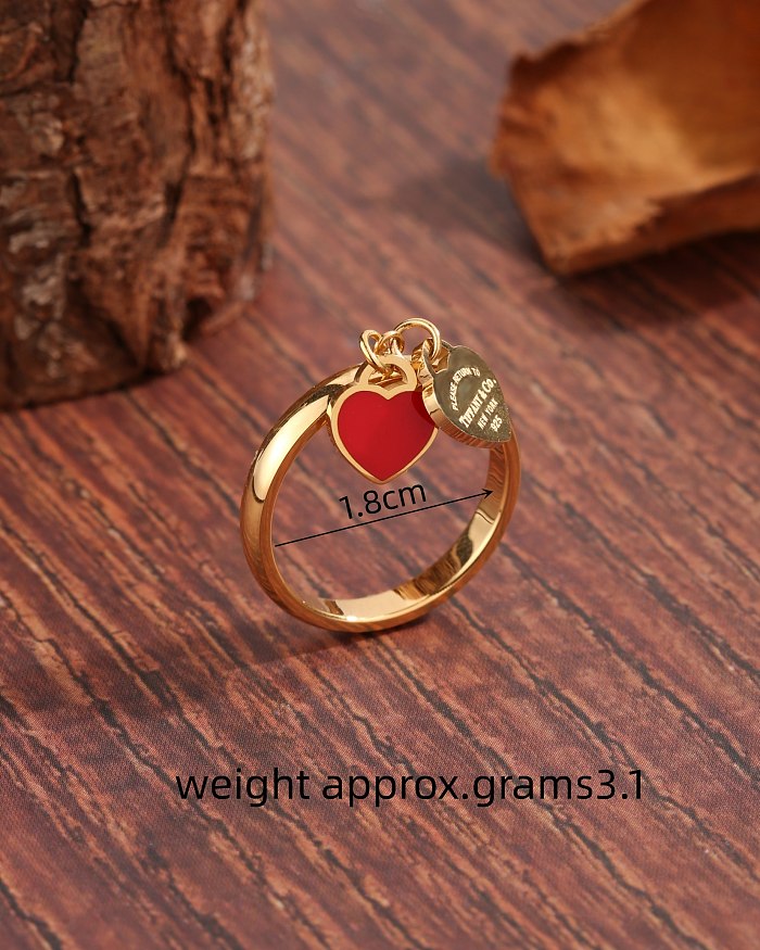 Doce estilo simples carta formato de coração cobre charme chapeamento incrustado zircão anéis banhados a ouro 18K