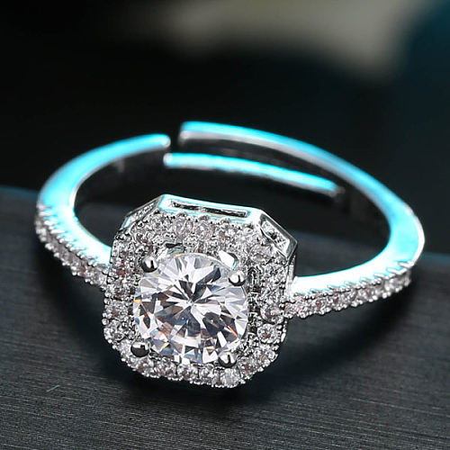 Anel de diamante quadrado de zircão doce da moda coreana