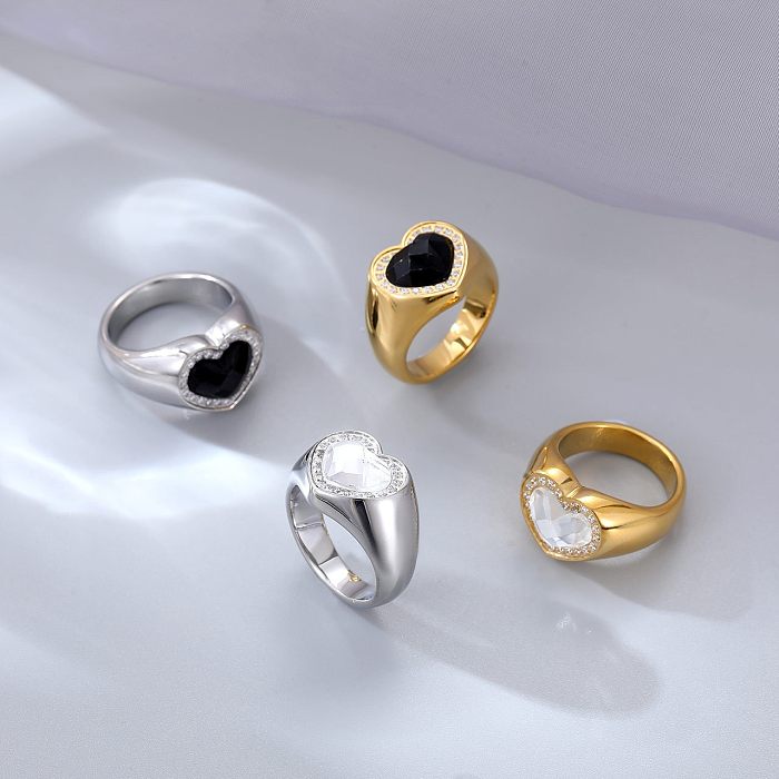 Wholesale Vintage Style Heart Shape Stainless Steel Plating Inlay Gold Plated Zircon Rings