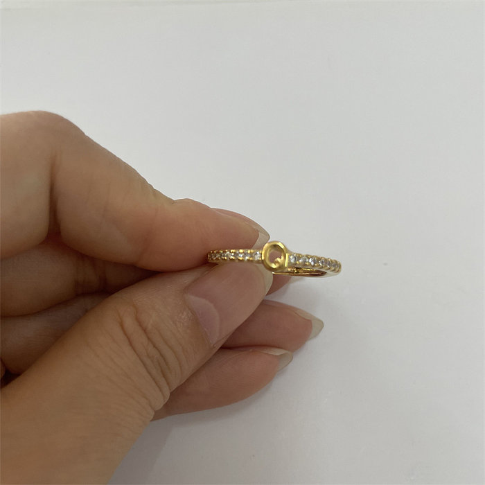 Cute Simple Style Commute Letter Copper Plating Inlay Zircon 14K Gold Plated White Gold Plated Open Rings