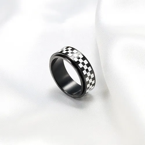 1 Piece Simple Style Lattice Stainless Steel Plating Rings