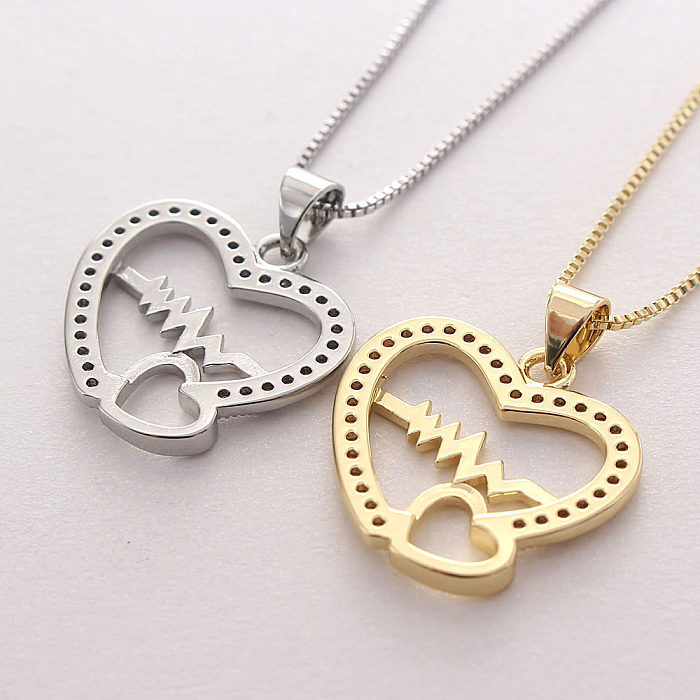 Simple Style Heart Shape Copper Plating Inlay Zircon Gold Plated Jewelry Set