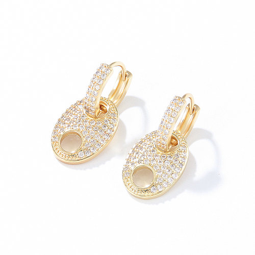 Boucles d'oreilles pendantes en cuivre géométrique de style vintage Boucles d'oreilles en cuivre zircon incrusté de placage