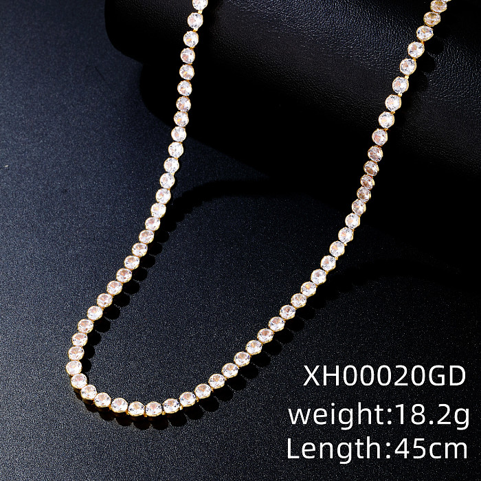 Elegant Hip-Hop Simple Style Round Copper Plating Inlay Zircon White Gold Plated Gold Plated Necklace