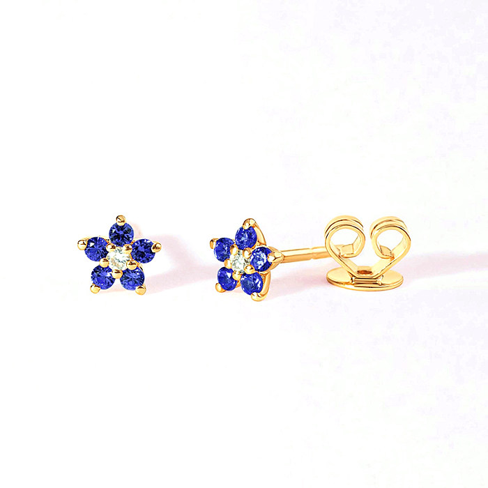 1 Pair Simple Style Flower Plating Inlay Copper Zircon White Gold Plated Gold Plated Ear Studs