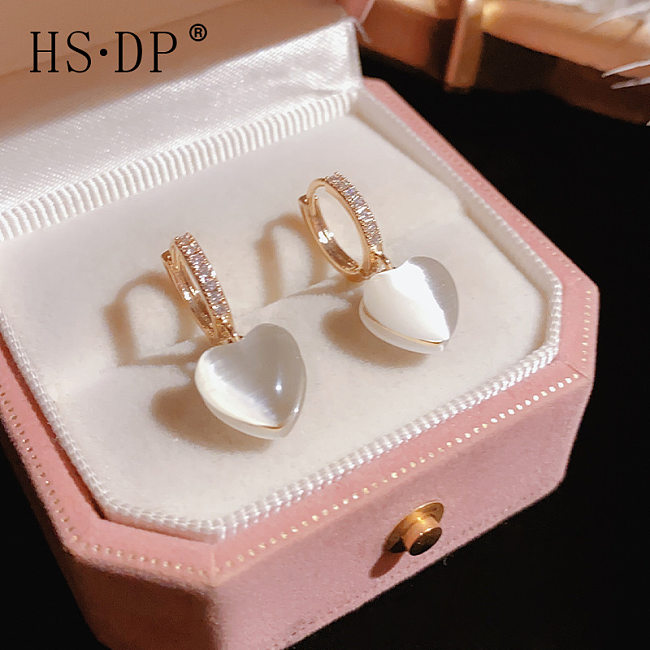 1 Pair Casual Simple Style Heart Shape Plating Inlay Copper Opal Zircon Drop Earrings