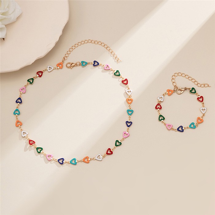 Modern Style Heart Shape Copper Plating Hollow Out Gold Plated Bracelets Necklace