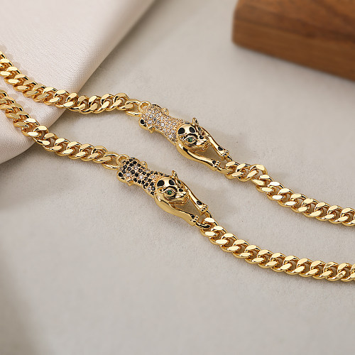 Bracelets plaqués or 18 carats avec incrustation de placage de cuivre et d'animaux de style hip-hop simple