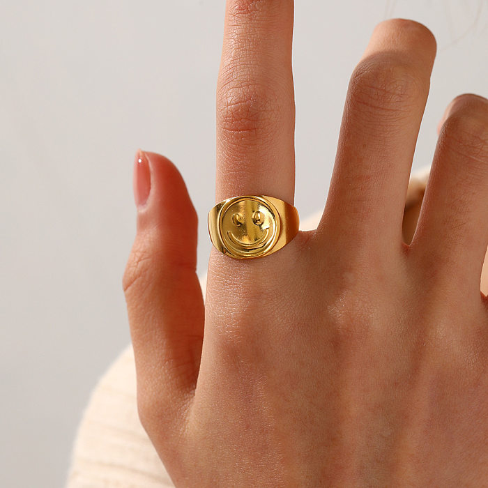 Offener Ring aus Edelstahl im klassischen Stil mit Smiley-Gesicht, in großen Mengen