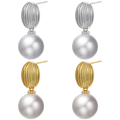 Retro U Shape Brass Plating Artificial Pearls Drop Earrings 1 Pair