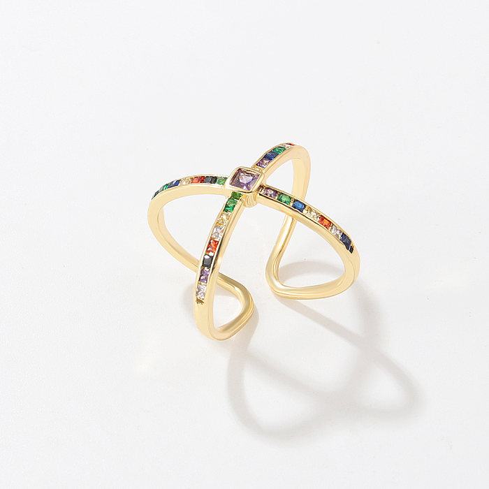 Fashion Geometric Flower Copper Rings Plating Inlaid Zircon Zircon Copper Rings