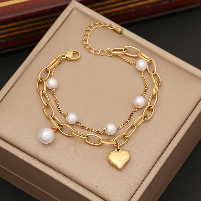 Fashion Oval Stainless Steel Pearl Plating Inlay Zircon Bracelets Earrings Necklace