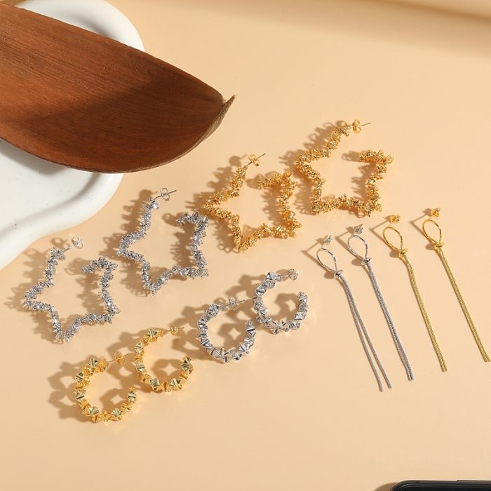 1 Pair IG Style Simple Style Star Tassel Plating Copper 14K Gold Plated Drop Earrings Ear Studs
