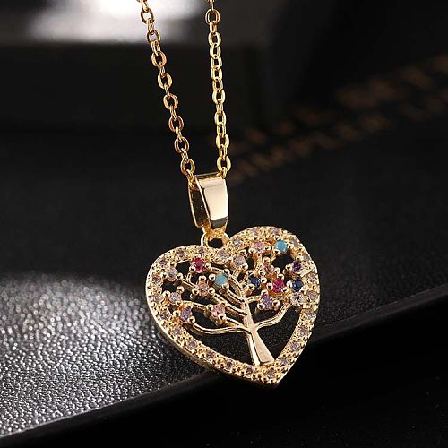 Fashion Tree Copper Plating Inlay Zircon Pendant Necklace 1 Piece