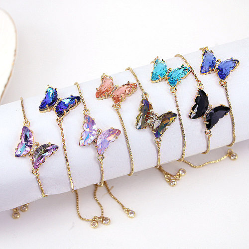 Pulseiras de cobre borboleta da moda embutidas em zircão pulseiras de cobre